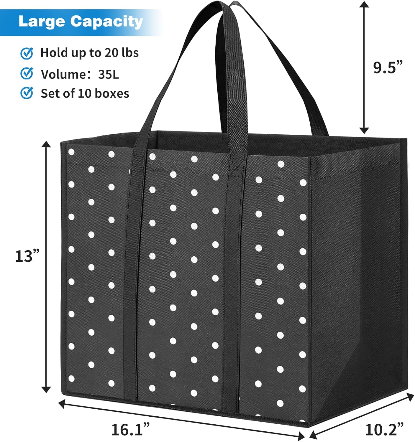 Fab totes 10 Pack Reusable Grocery Bags for Groceries 35L Large Capacity Heavy Duty Waterproof Tote Bags for Shopping and Picnic with Sturdy Handles - Image 4
