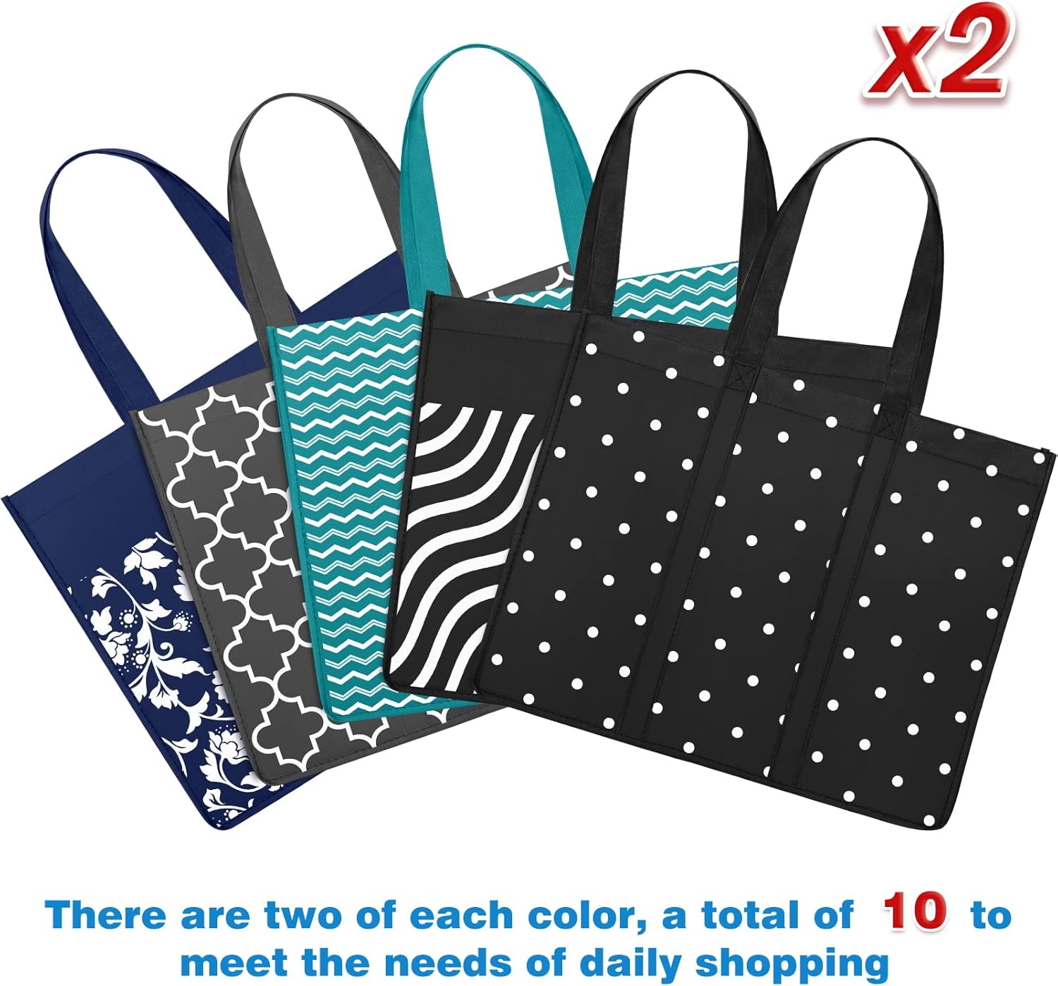 Fab totes 10 Pack Reusable Grocery Bags for Groceries 35L Large Capacity Heavy Duty Waterproof Tote Bags for Shopping and Picnic with Sturdy Handles - Image 5