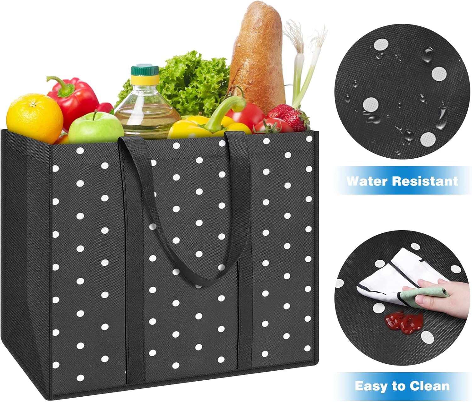 Fab totes 10 Pack Reusable Grocery Bags for Groceries 35L Large Capacity Heavy Duty Waterproof Tote Bags for Shopping and Picnic with Sturdy Handles - Image 6