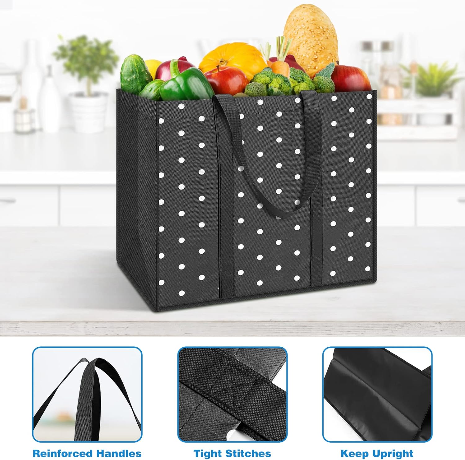 Fab totes 10 Pack Reusable Grocery Bags for Groceries 35L Large Capacity Heavy Duty Waterproof Tote Bags for Shopping and Picnic with Sturdy Handles - Image 7